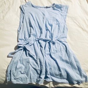 Blue and white tunic top with tie waist